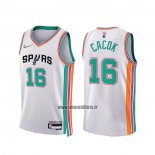 Maillot San Antonio Spurs Devontae Cacok NO 16 Ville 2021-22 Blanc