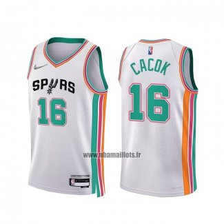 Maillot San Antonio Spurs Devontae Cacok NO 16 Ville 2021-22 Blanc