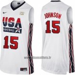 Maillot USA 1992 Magic Johnson No 15 Blanc