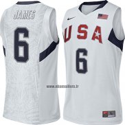 Maillot USA 2008 LeBron James NO 6 Blanc