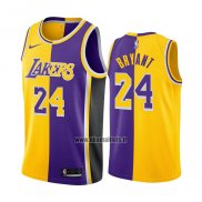 Maillot Los Angeles Lakers Kobe Bryant NO 24 Split Jaune Volet