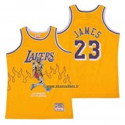 Maillot Los Angeles Lakers LeBron James NO 23 Hardwood Classics Skull Edition Jaune