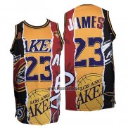 Maillot Los Angeles Lakers LeBron James NO 23 Heat Cavaliers Noir Rouge Jaune