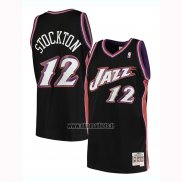 Maillot Utah Jazz John Stockton No 12 Hardwood Classics 1998-99 Noir