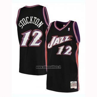 Maillot Utah Jazz John Stockton No 12 Hardwood Classics 1998-99 Noir