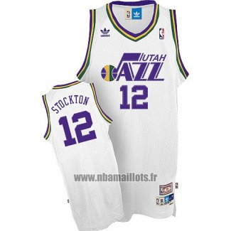 Maillot Utah Jazz John Stockton No 12 Retro Blanc