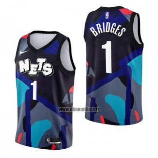 Maillot Brooklyn Nets Mikal Bridges NO 1 Ville 2023-24 Noir