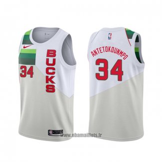 Maillot Milwaukee Bucks Giannis Antetokounmpo NO 34 Earned Blanc