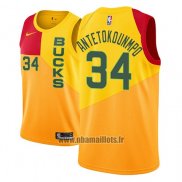 Maillot Milwaukee Bucks Giannis Antetokounmpo No 34 Ville 2018-19 Jaune