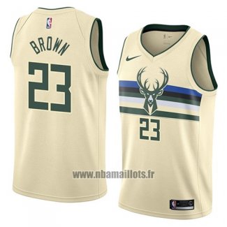 Maillot Milwaukee Bucks Sterling Brown No 23 Ville 2018 Crema