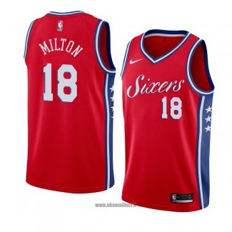 Maillot Philadelphia 76ers Shake Milton No 18 Statement 2018 Rouge