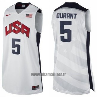 Maillot USA 2012 Kevin Durant No 5 Blanc