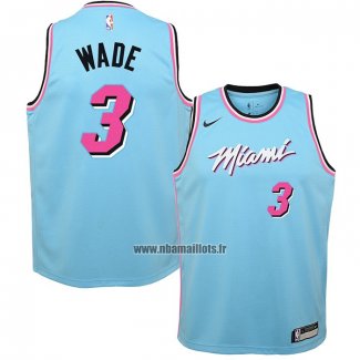 Maillot Enfant Miami Heat Dwyane Wade NO 3 Ville Bleu