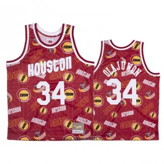 Maillot Houston Rockets Hakeem Olajuwon No 34 Hardwood Classics Tear Up Pack Rouge