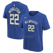 Maillot Manche Courte Milwaukee Bucks Khris Middleton Ville 2022-23 Bleu