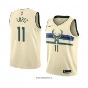 Maillot Milwaukee Bucks Brook Lopez No 11 Ville 2018 Crema