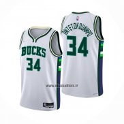 Maillot Milwaukee Bucks Giannis Antetokounmpo NO 34 Ville 2021-22 Blanc