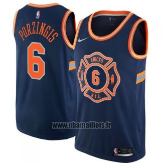 Maillot New York Knicks Porzingis No 6 Ville 2017-18 Bleu