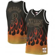 Maillot Philadelphia 76ers Allen Iverson Flames No 3 Noir