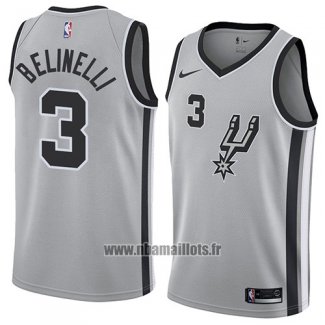 Maillot San Antonio Spurs Marco Belinelli No 3 Statement 2018 Gris