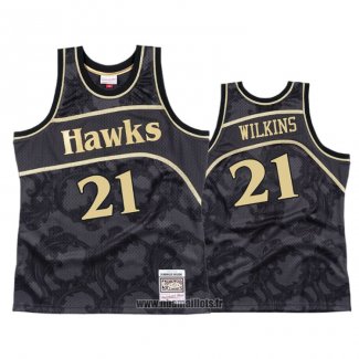 Maillot Atlanta Hawks Dominique Wilkins No 21 1986-87 Hardwood Classic Noir