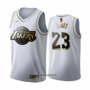 Maillot Golden Edition Los Angeles Lakers Lebron James No 23 Blanc