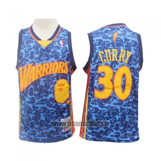 Maillot Golden State Warriors Stephen Curry No 30 Mitchell & Ness Bleu