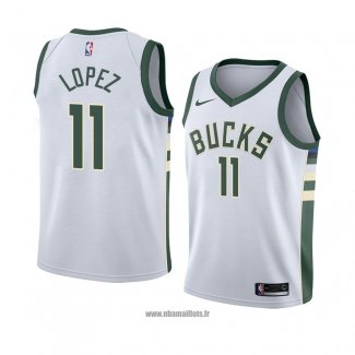 Maillot Milwaukee Bucks Brook Lopez No 11 Association 2018 Blanc