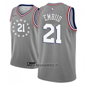 Maillot Philadelphia 76ers Joel Embiid No 21 Ville 2018-19 Gris