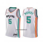 Maillot San Antonio Spurs Dejounte Murray NO 5 Ville 2021-22 Blanc