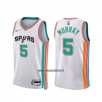 Maillot San Antonio Spurs Dejounte Murray NO 5 Ville 2021-22 Blanc