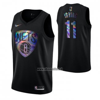 Maillot Brooklyn Nets Kyrie Irving No 11 Iridescent Logo Noir