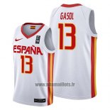 Maillot Espagne Marc Gasol No 13 2019 FIBA Baketball World Cup Blanc