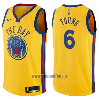 Maillot Golden State Warriors Nick Young No 6 Chinese Heritage Ville 2017-18 Jaune