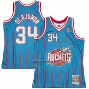 Maillot Houston Rockets Hakeem Olajuwon NO 34 Mitchell & Ness 1996-97 Bleu