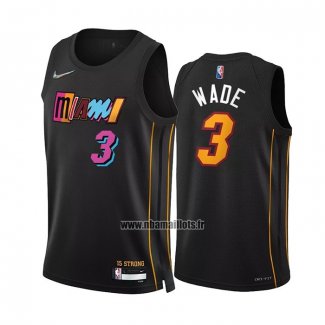 Maillot Miami Heat Dwyane Wade NO 3 Ville 2021-22 Noir