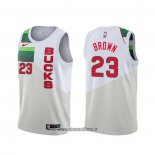 Maillot Milwaukee Bucks Sterling Brown NO 23 Earned Blanc