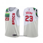 Maillot Milwaukee Bucks Sterling Brown NO 23 Earned Blanc