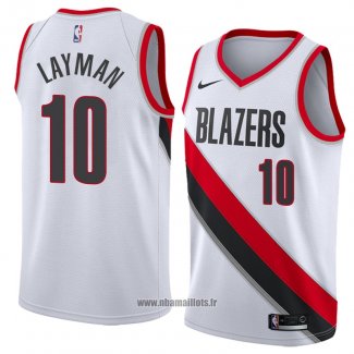 Maillot Portland Trail Blazers Jake Layman No 10 Association 2018 Blanc