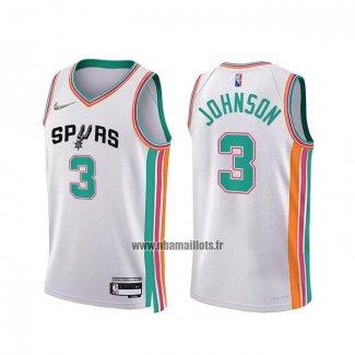 Maillot San Antonio Spurs Keldon Johnson NO 3 Ville 2021-22 Blanc