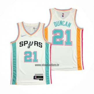 Maillot San Antonio Spurs Tim Duncan NO 21 Ville 2021-22 Blanc