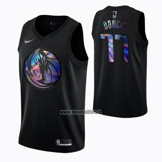 Maillot Dallas Mavericks Luka Doncic No 77 Iridescent Logo Noir