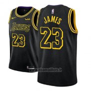 Maillot Enfant Los Angeles Lakers Lebron James No 23 Ville 2017-18 Noir