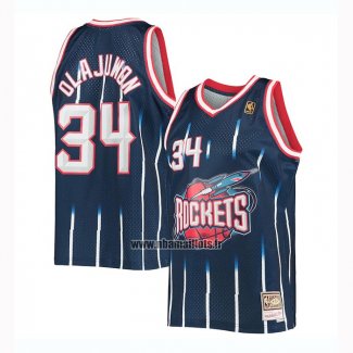 Maillot Houston Rockets Hakeem Olajuwon No 34 Mitchell & Ness Bleu