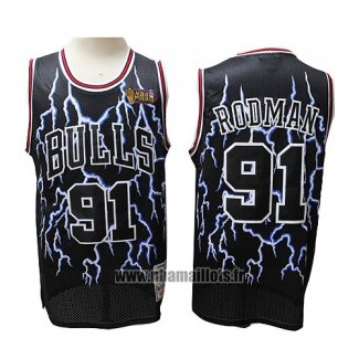 Maillot Lightning Chicago Bulls Dennis Rodman No 91 Noir