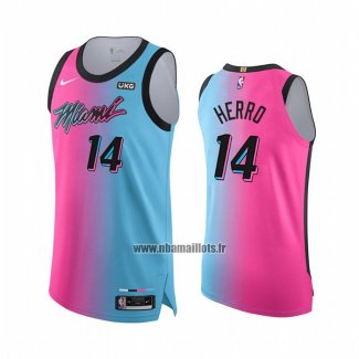 Maillot Miami Heat Tyler Herro NO 14 Ville 2020-21 Authentique Bleu Rosa