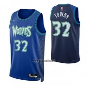 Maillot Minnesota Timberwolves Anthony Towns NO 32 Ville 2021-22 Bleu