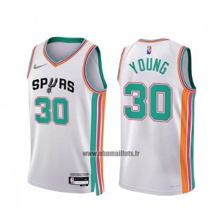 Maillot San Antonio Spurs Thaddeus Young NO 30 Ville 2021-22 Blanc