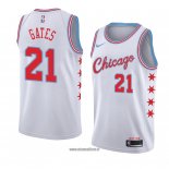 Maillot Chicago Bulls Kaiser Gates No 21 Ville 2018 Blanc