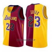 Maillot Los Angeles Lakers Lebron James No 23 Split 2018 Or Rouge